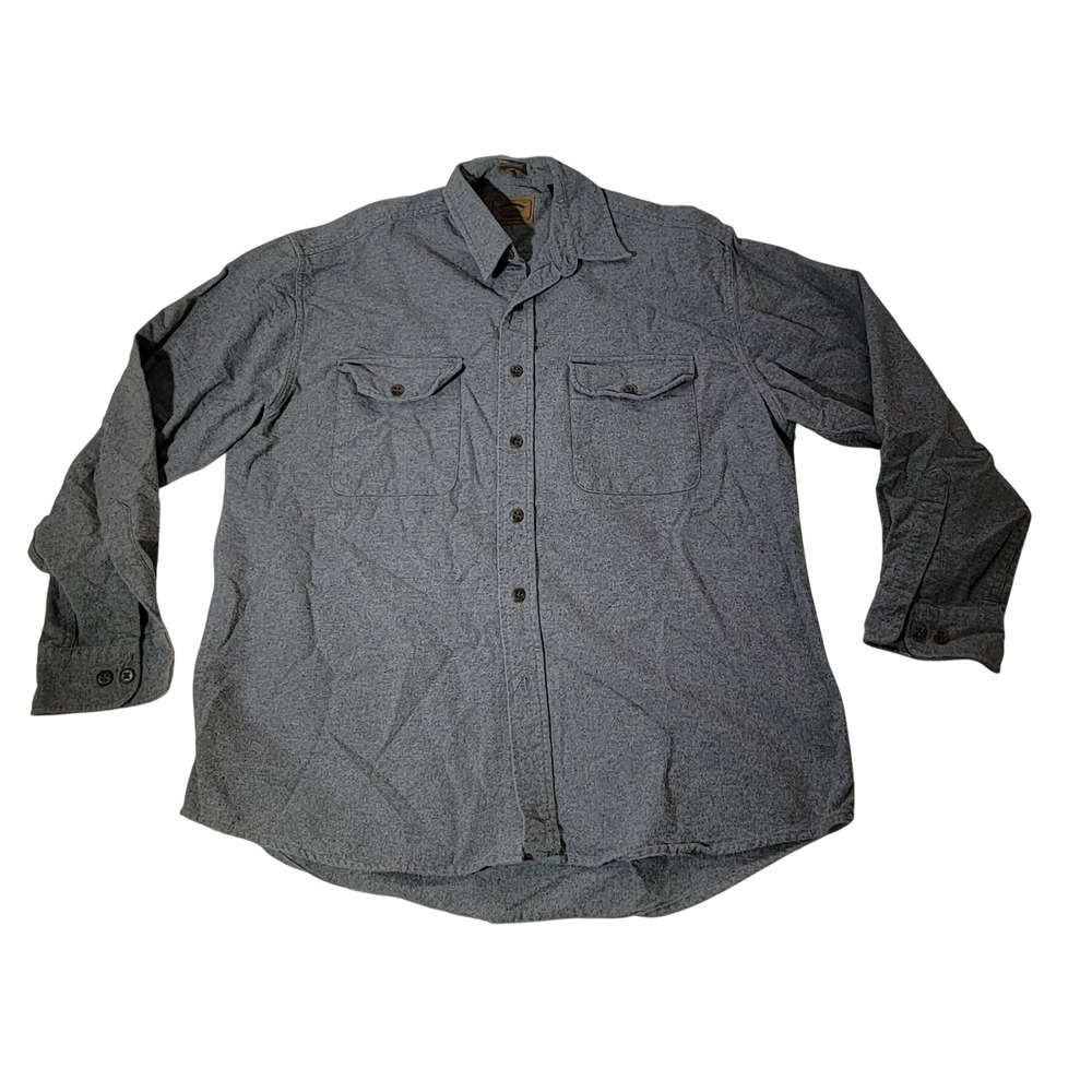St Johns Bay Heavyweight Chamois Cloth Shirt Gray Cotton Button Down Mens L